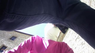 Laura on Heels amateur 2021 on pink outfit in outdoor blowjob and masked oral creampie