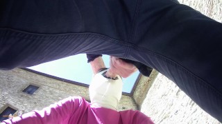 Laura on Heels amateur 2021 on pink outfit in outdoor blowjob and masked oral creampie