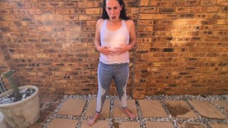 Getting my clothes soaked in piss by a petite slut | self jean piss | posing and undressing
