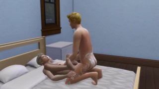 Cum covered sluts fuck on bed