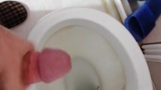 Young Male Masturbates and CUMS in Toilet Almost Caught