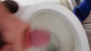 Young Male Masturbates and CUMS in Toilet Almost Caught