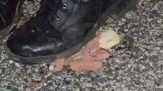 Hotdog stomping with boots