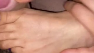 Wife’s Purple Toe Footjob 1 - Cumshot