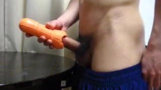 Japanese amateur boy, cumshot in artificial vagina wearing soccer uniform