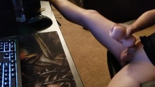 Gamer Stroking his Huge Cock