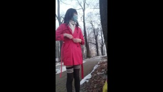 Shy sissy flashing in the park