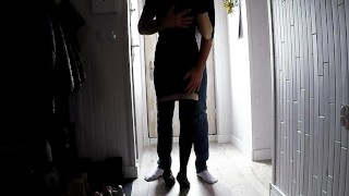 Cumshot on my neighbour's stockings before going out to the party