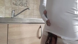 Shemale in chastity to show up in kitchen