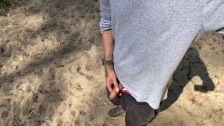 Horny guy pulls out cock and jerks off