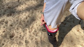 Horny guy pulls out cock and jerks off