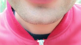 Foamy cum play on lips after being mouth fucked outdoor