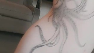 Tattooed Curvy Brunette Shows Off Fully Nude Body