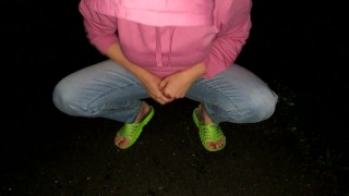 My HOT Female desperation and pissing my jeans at night on public