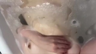 Babe in bath -Teasing my nipples and soaking pussy in the bath -Want to suck my big tits? - No Sound