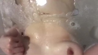 Babe in bath -Teasing my nipples and soaking pussy in the bath -Want to suck my big tits? - No Sound