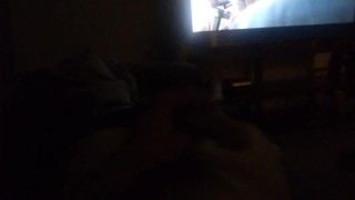 Whiching a movie and playing with long cock teasing myself until i get hard and showoff size dark