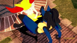 Pokemon Yuri Hentai - Braixen and lucario make scissors