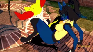 Pokemon Yuri Hentai - Braixen and lucario make scissors