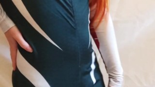 Redhair Sexy Mary Jane Spider Girl streptease in latex suit titjob cosplay uncensored 