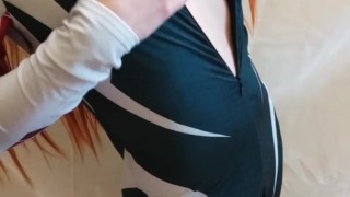 Redhair Sexy Mary Jane Spider Girl streptease in latex suit titjob cosplay uncensored 