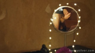 Round Mirror - Very spontaneous idea to film hard cock with cumshot in the round mirror.