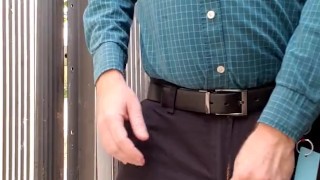 Ginger pissing at work during cigarette break 