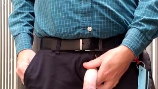 Ginger pissing at work during cigarette break 