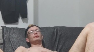 Very skinny teen masturbates and shows off his skinny ribs and has amazing leg orgasm cumshot
