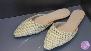 Shoe fetishism 靴フェチ 編み編みサンダルにブッカケ