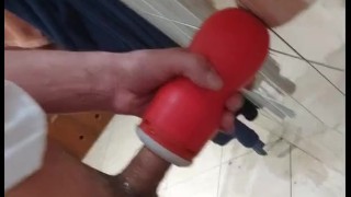 Guy on high stroking dick, fucking toy and cums so much