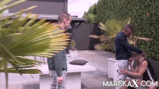 MARISKAX Busty blonde MILF takes on two dicks outdoors