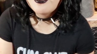 Goth slut humps pillow til she cums