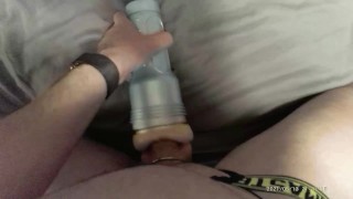 Horny Leather Daddy Strips and Fucks His Fleshlight til he Cums