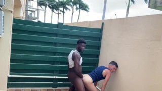 Risky Public Balcony Interracial Hung Raw Sex Outdoors. 