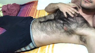 Very hairy man soft dick massage and hairy chest touch big bulge