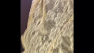 Big brown natural breast in yellow lace