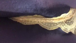 Big brown natural breast in yellow lace