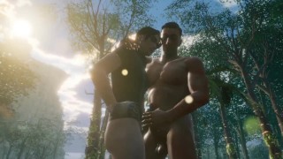 Худенький твинк трётся членами с Накаченным мужчиной Frotting [3D Hentai]