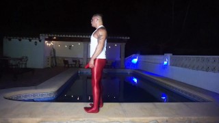 muscle man poses in ballet tights