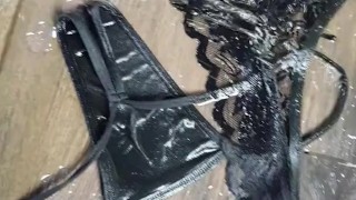 Pissing on wife her strings and panty