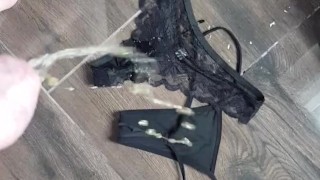 Pissing on wife her strings and panty