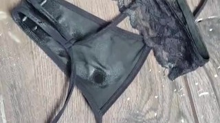 Pissing on wife her strings and panty
