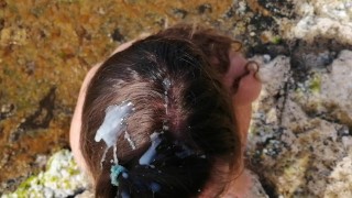 Hair cumshot in public
