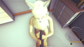 Furry Yaoi - POV Fox jerk off to cat with cum in his faces and fucked with creampie