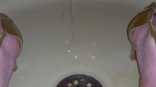 Pissing on my gold heels