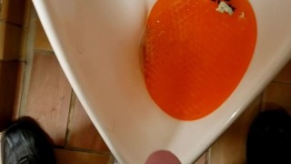 Hairy ginger showing off in public restroom 