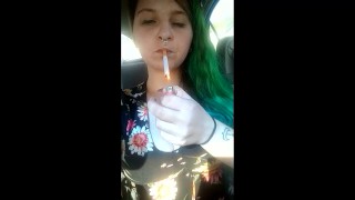 Public ParkingingLot smoking flashing&Masturbating!Publicsmoking Flashing giant DDs pussy fingering 