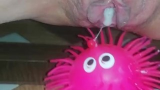 Pink toy getting the massive cum from my dripping pussy 