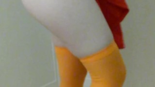 Velma Dinkley has an accident in her stockings